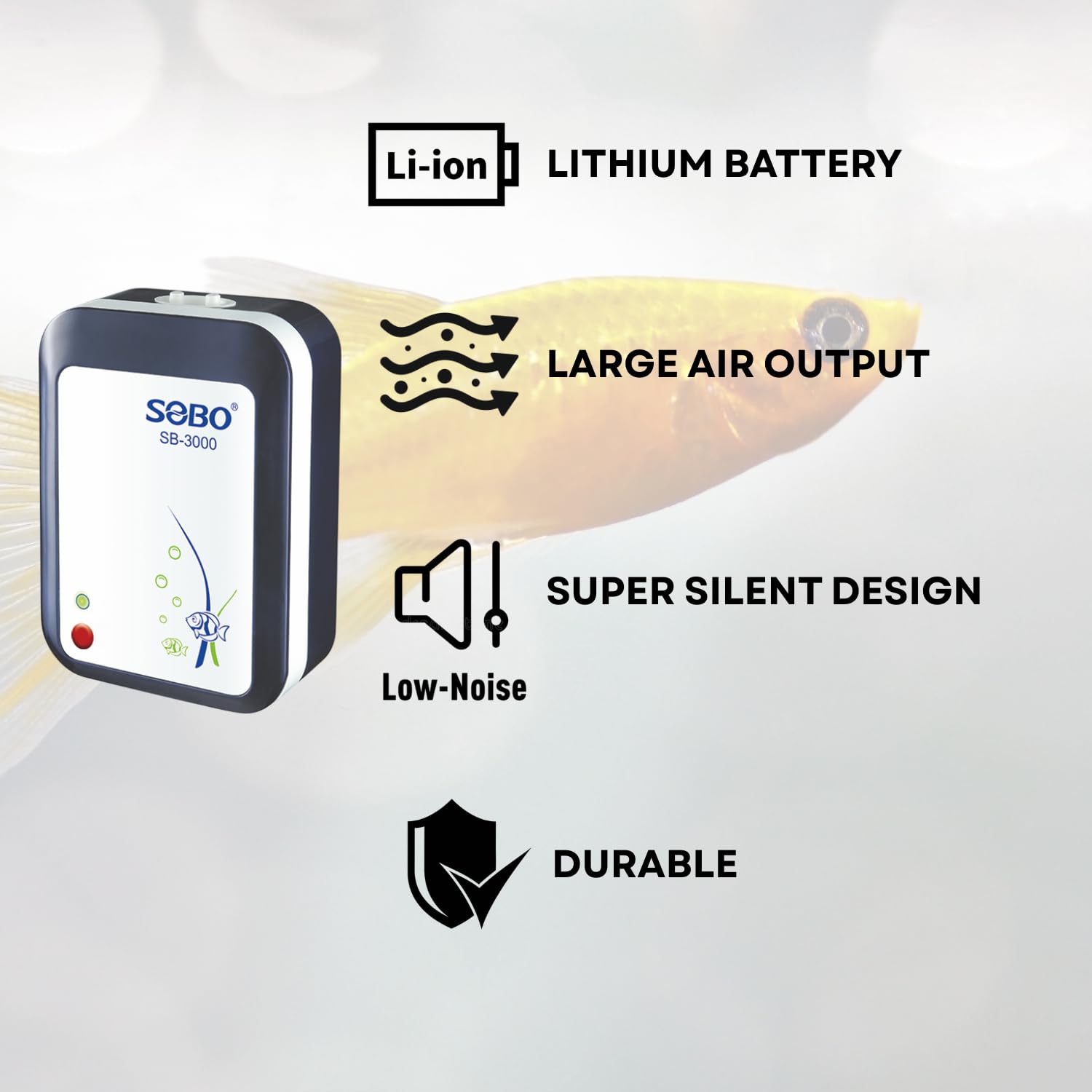 S0B0 SB-3000 Mini Air Pump for Aquarium Fish Tank | Super Quiet Design | AC/DC Auto Convert Pump for Aquarium | Power: 2.8W | F.Max: 2 x 3L/min | Original from Tunai Store