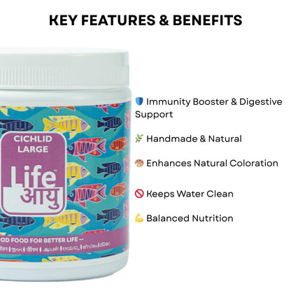 Life AAYU Cichlid Fish Food | Immunity Booster & Digestive Support | Ideal for All Cichlids Variants | (200 GMS, Large)