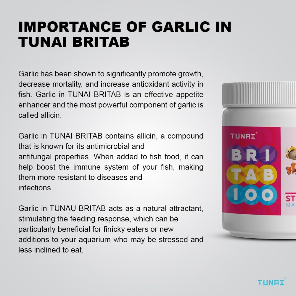 TUNAI BRITAB Stick-On Glass | 42% Protein | 100g | Perfect Marine Fish Food for Clownfish or Nemo, Dory, Angelfish, Butterflyfish, Lionfish, Yellowtail, Stingray & Others