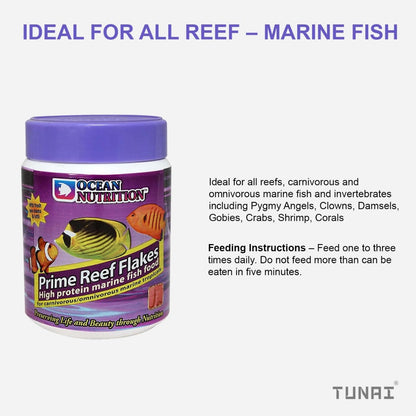 Ocean Nutrition (Original from Tunai Store) Prime Reef Flakes |156g| High Protein 58% Marine Fish Food for Carnivorous and Omnivorous Marine Fresh Water Tropical Fish