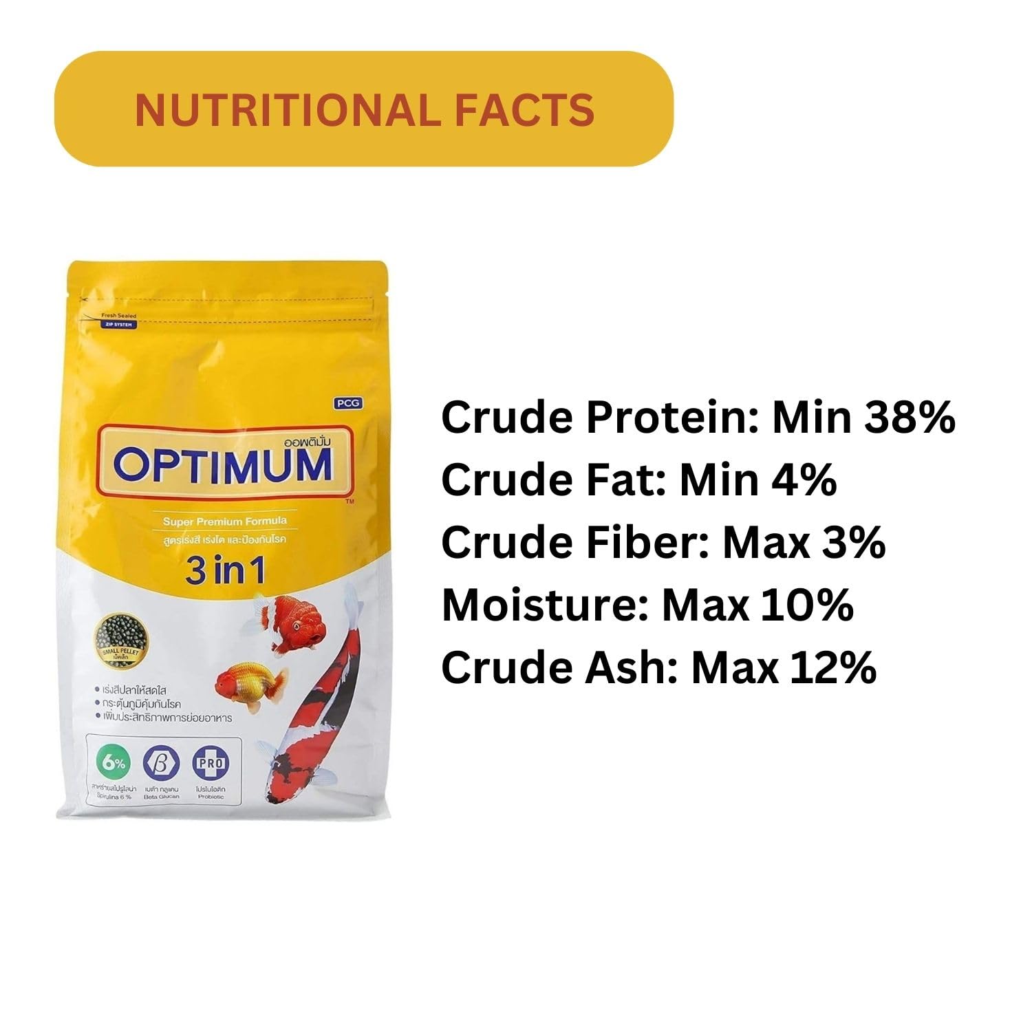 Optimum Fish Food Super Premium 3in1, 6% Spirulina Fish Food for Gold Fish, Koi, Cichlids & Other Carps and Pond Fish Varieties, 800g | Original Import from TUNAI Store