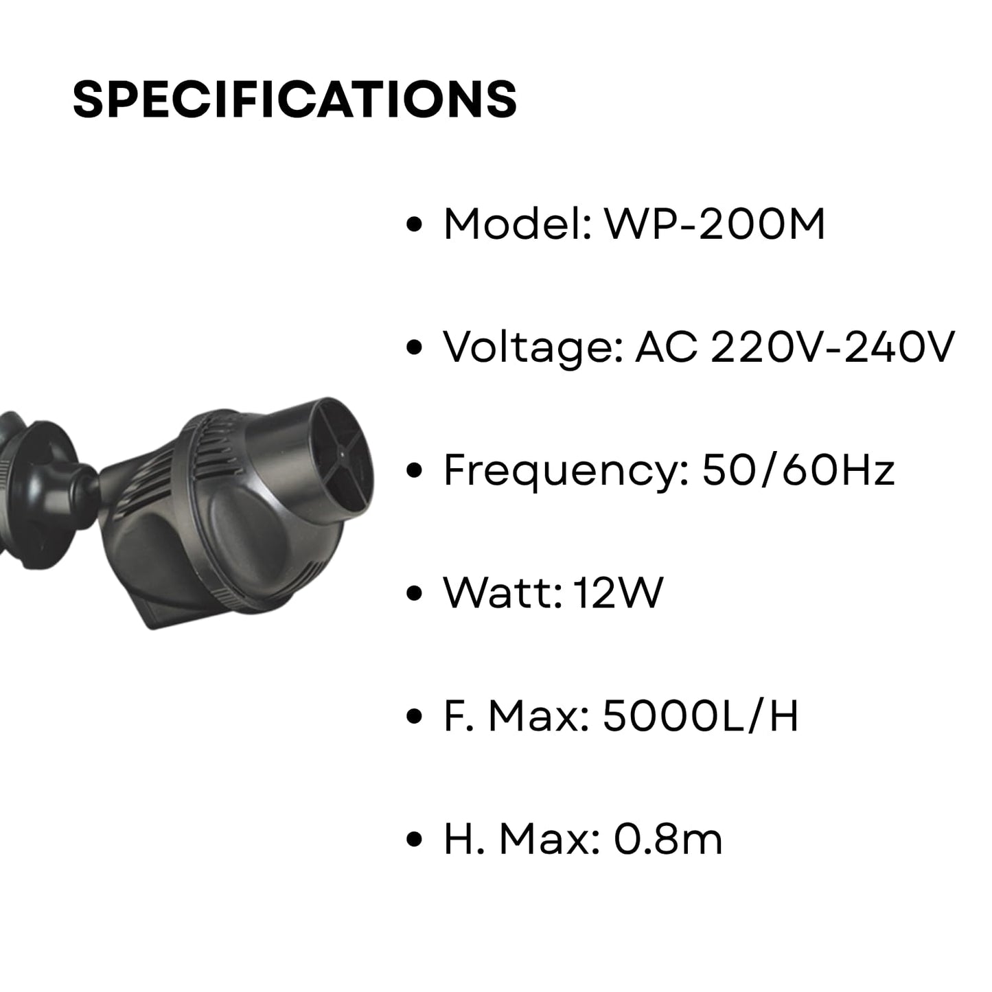 S0B0 WP-200M Super Wave Maker for Aquarium Fish Tank | Ideal Water Circulator | Multi-Angle Adjustable | Fully Submersible | Power: 12W | F.Max: 5000L/H | (Original from Tunai Store)