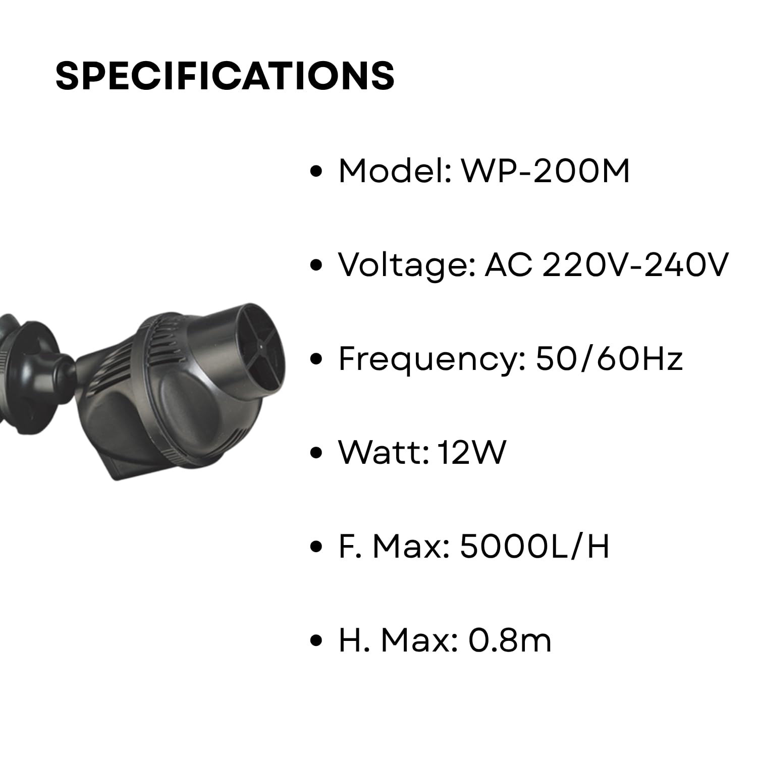 S0B0 WP-200M Super Wave Maker for Aquarium Fish Tank | Ideal Water Circulator | Multi-Angle Adjustable | Fully Submersible | Power: 12W | F.Max: 5000L/H | (Original from Tunai Store)