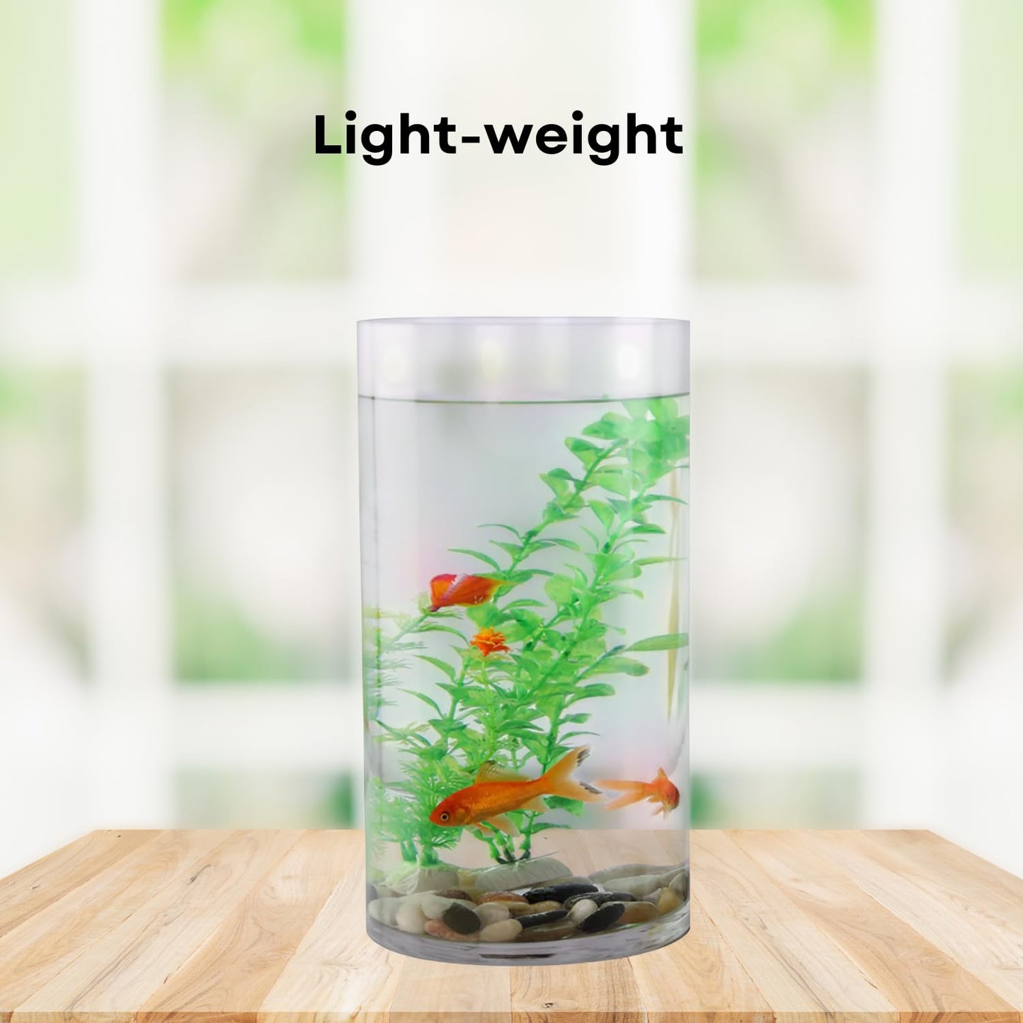 TUNAI 8-inch Cylindrical Fish Bowl for Small Fish, Plants | Optimum Fish Tank Choice for Office & Home Decor (White, Medium)