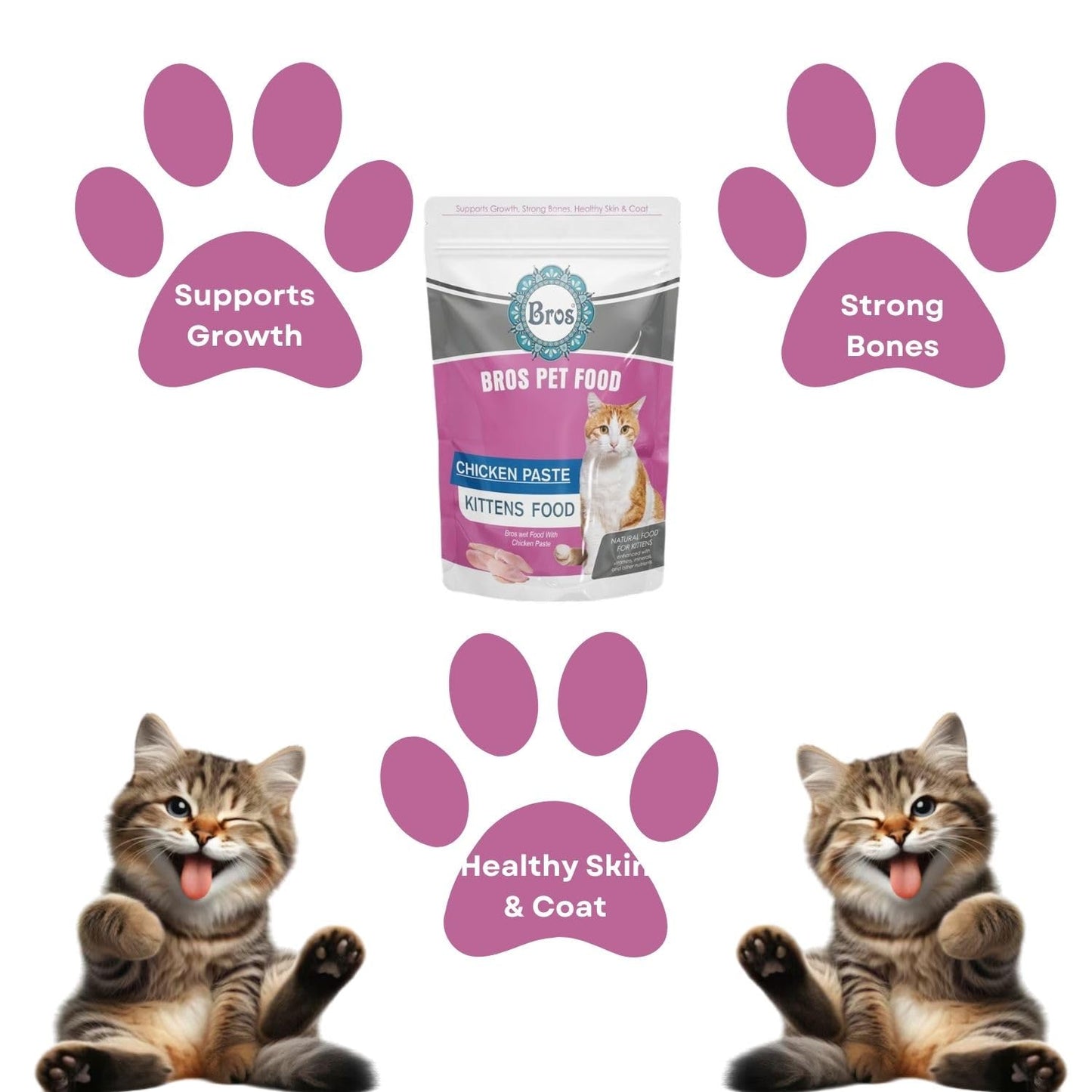 SF+ Bros Pet Cat Food Paste | Pack of 12 | Natural Food for Cats | Enhanced with Vitamins, Minerals and Other Nutrients (80gms, Chicken Paste - Kittens)