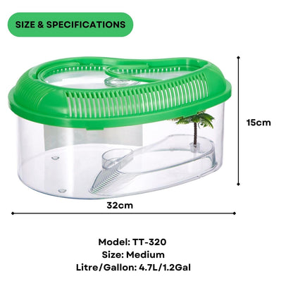 DOPHIN TT-320 Baby Turtle Tank Aquarium & Carrier with Lid, Ramp, Perfect for Baby Turtle, Crab Fish and Other Small Fish | Tank Volume: 4.7L | Tank Size: Medium | Original from Tunai Store