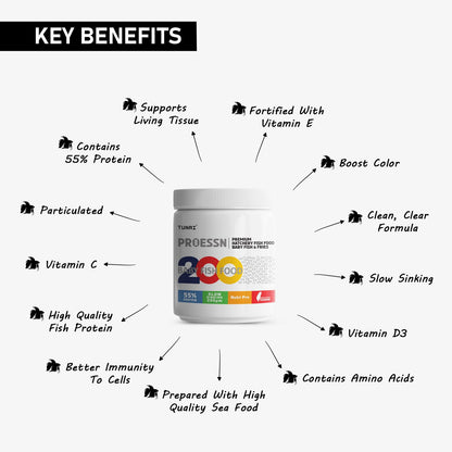 TUNAI Baby Frys Fish Food for 10 Days Old New Born Fish |35G| 55% Protein Granules of Slow Sinking 200 Microns, Best for Fast Growth and Strong Bones, 1 Count