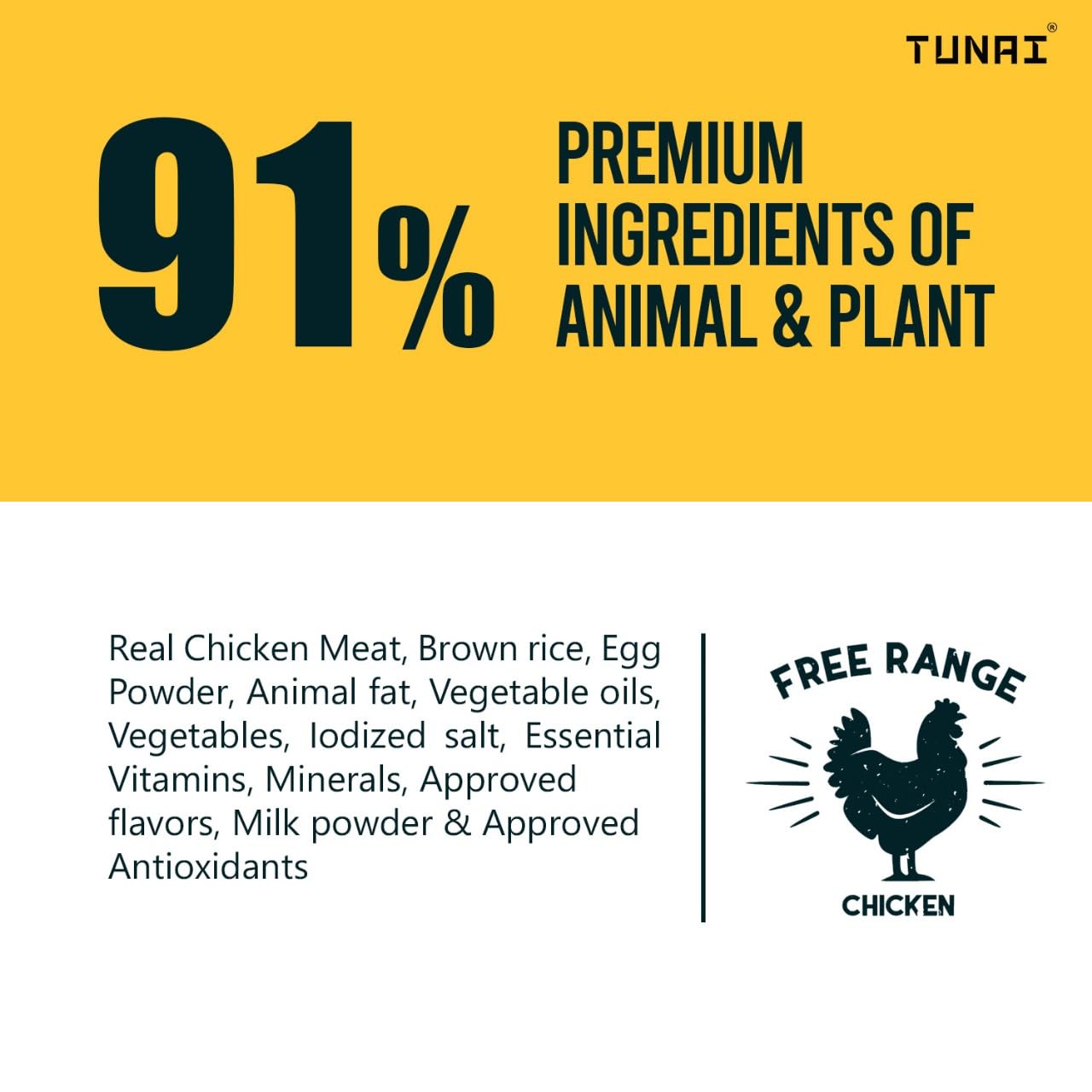 Tunai Dry Dog Food for Small to Giant Adult Breeds (500g - Chicken & Rice)