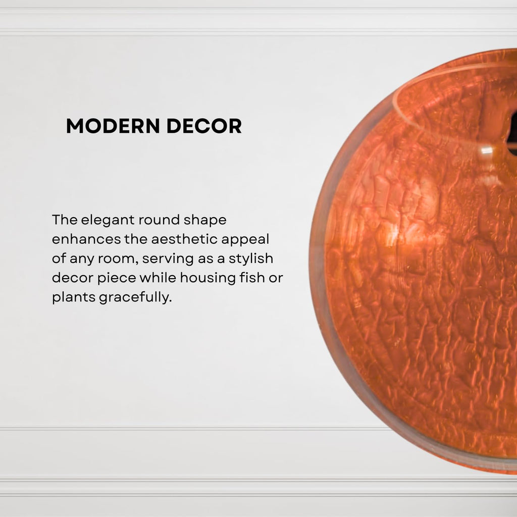 Wall Mount 6-inch Orange Round Shape Fish Bowl – Without Stand | Modern Aquarium for Home, Office & Café Décor | Compact and Space Saving Design | Elegant Fish Tank & Plant Terrarium
