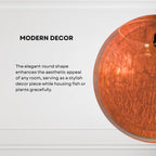 Wall Mount 15-inch Orange Round Shape Fish Bowl – Without Stand | Modern Aquarium for Home, Office & Café Décor | Space Saving & Compact Design | Elegant Fish Tank & Plant Terrarium
