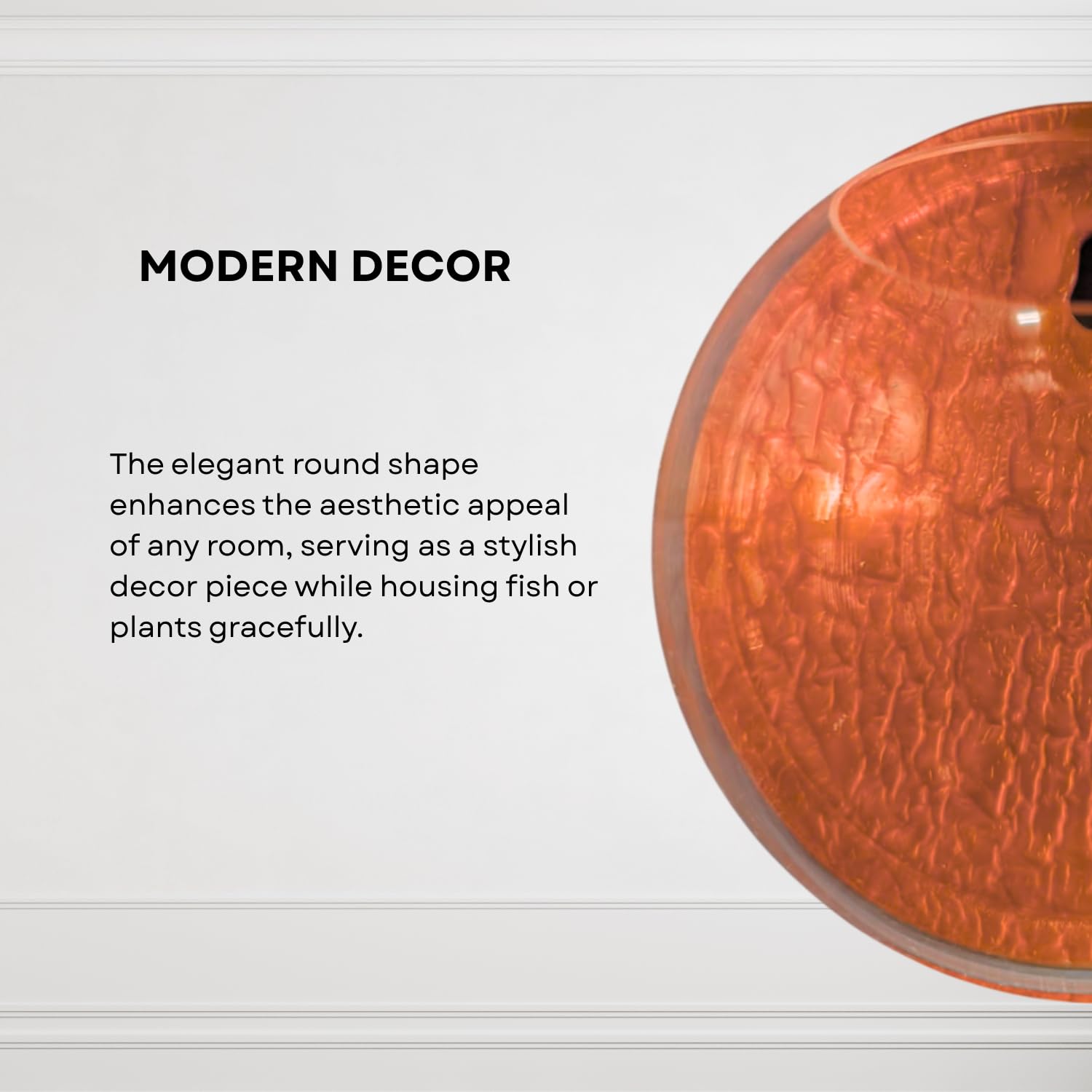 Wall Mount 15-inch Orange Round Shape Fish Bowl – Without Stand | Modern Aquarium for Home, Office & Café Décor | Space Saving & Compact Design | Elegant Fish Tank & Plant Terrarium
