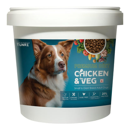 Tunai Dry Dog Food for Small to Giant Adult Breeds (3Kg - Vegetable & Chicken)