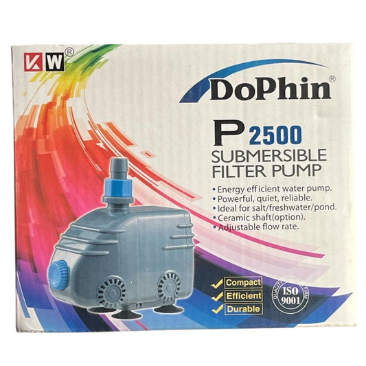 Dophin P2500 Submersible Filter Pump for Aquarium Fish Tank | Energy Efficient | Ideal for Marine/Fresh Water Fish Tank | Output: 1350/1250L/H | Tank Capacity: 250L | (Original from Tunai Store)