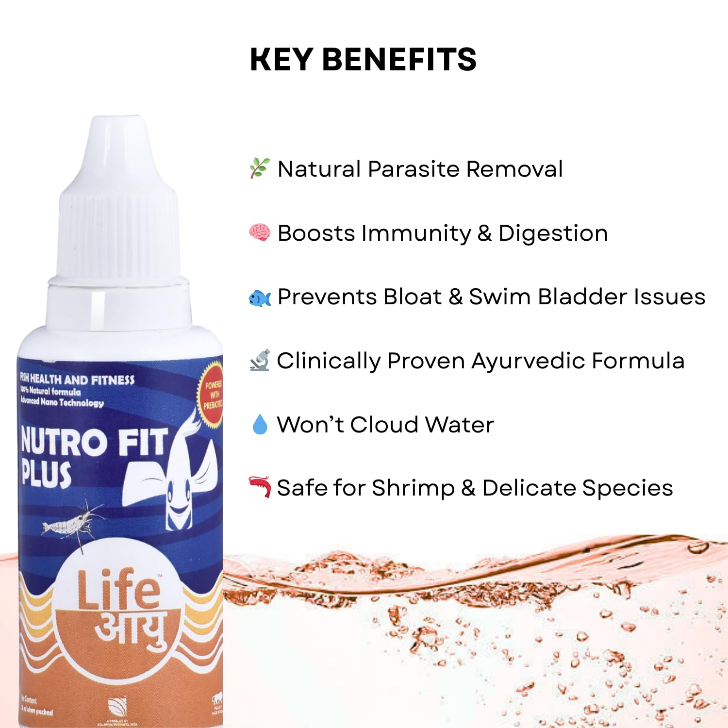 Life AAYU NUTR0 Fit Plus Fish Food Supplement | Suitable for Young, Adult and Senior Fishes | Eliminates Internal Parasites (20 ml)