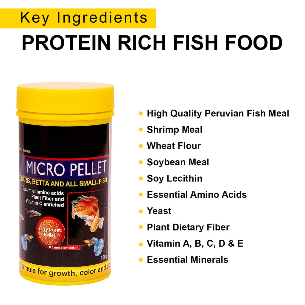 TUNAI SF+ Micro Fish Food for Adult Tetra, Guppy, Barb, Bettas, Color Widow and Small Fish Groups, Effective for Color and Growth (100g - Micro Pellets)