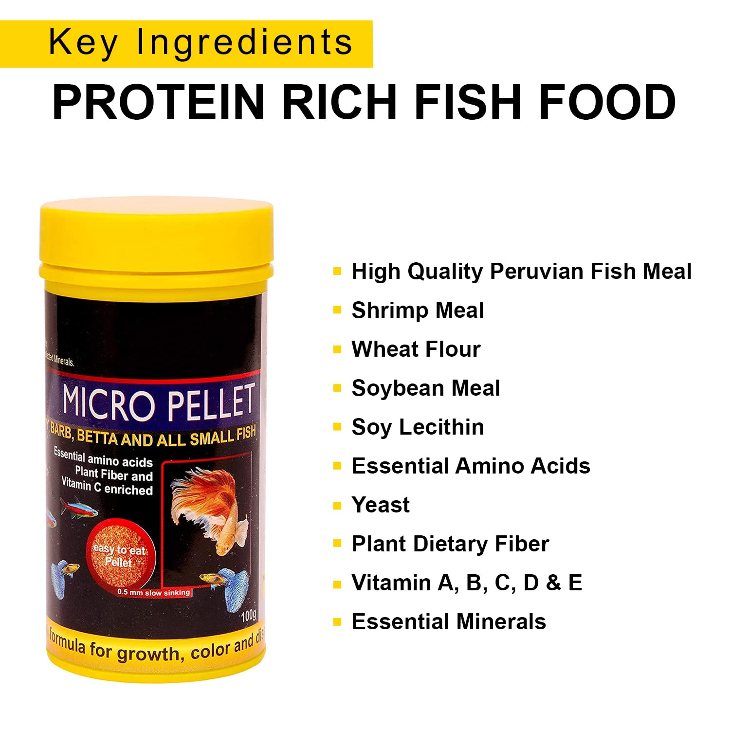 TUNAI SF+ Micro Fish Food for Adult Tetra, Guppy, Barb, Bettas, Color Widow and Small Fish Groups, Effective for Color and Growth (100g - Micro Pellets)