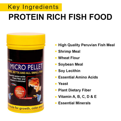 TUNAI SF+ Micro Fish Food for Adult Tetra, Guppy, Barb, Bettas, Color Widow and Small Fish Groups, Effective for Color and Growth (100g - Micro Pellets)