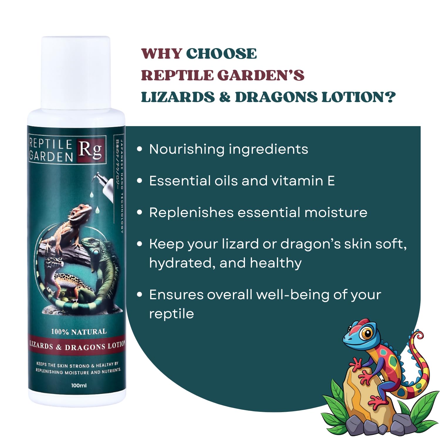 Reptile Garden Lizard & Dragon Lotion | Keep Your Lizard or Dragon’s Skin Soft, Hydrated, and Healthy (100 ml)