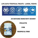 Life AAYU Tropical Treats Fish Food | Ayurvedic Immunity Boost with Spirulina, Moringa, Garlic & Color Enhancers | for All Tropical Fishes | (Large, 70gms)