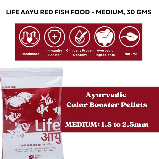 Life AAYU Red Fish Food (Pack of 2, 30g X 2) | Ayurvedic Color Booster with Anchovy & Paprika | (Medium, 30 GMS),