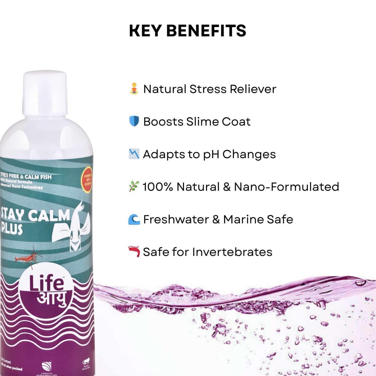Life AAYU Stay Calm Plus Fish Food Supplement | Suitable for All Freshwater and Marine Fish | Improves Resistance to Infection | (200 ml with Pipette)