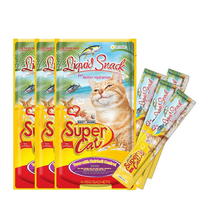 TUNAI SUPERCAT Summer Special Creamy Cat Treat | Liquid Snack for Cats | Wet Cat Treat & Puree Cat Food | Tuna with Hairball Control | Pack of 3 (Each Pack Contains 4 Sachets, 4x20g)