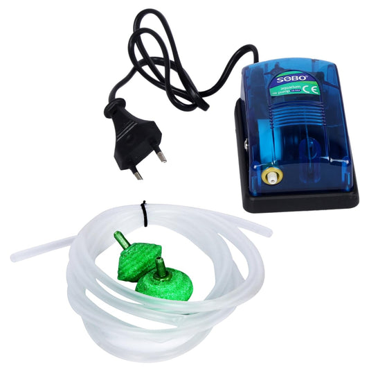SOBO Aquarium AIR Pump with Two AIR Stones and 3 MTR AIR Tube by JAINSONS
