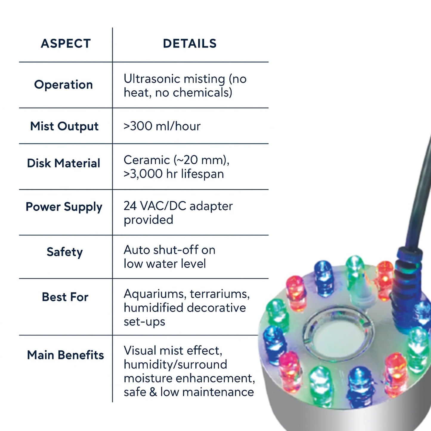 S0B0 M-10L Mist Maker for Aquarium Fish Tank | Produces a Natural White Mist | 20mm Ceramic Disc | Lamps with 12 LED by Combining Blue, Green and Red | Original from Tunai Store