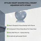 Wall Mount 9-inch Grey Heart Shape Fish Bowl – with Stand | Modern Aquarium for Home, Office & Café Décor | Space Saving Design | Elegant Fish Tank & Plant Terrarium | Compact Design