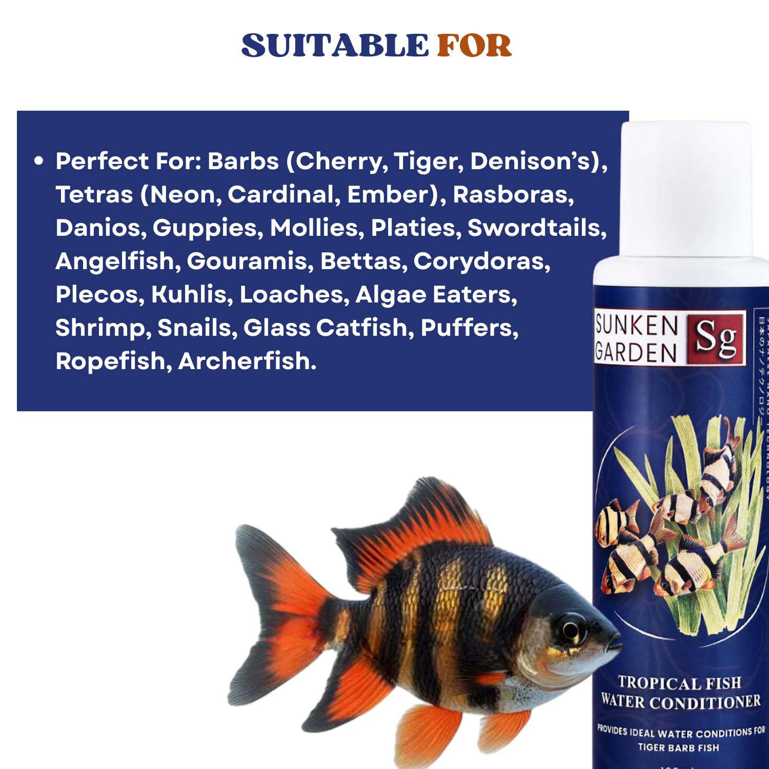 Sunken Garden Tropical Fish Water Conditioner | Advanced Water Care for Vibrant Tropical Fish | pH Balance + Parasite Control + Bio Health (100 ml)