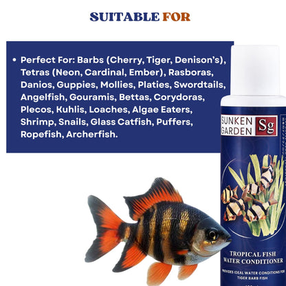 Sunken Garden Tropical Fish Water Conditioner | Advanced Water Care for Vibrant Tropical Fish | pH Balance + Parasite Control + Bio Health (100 ml)