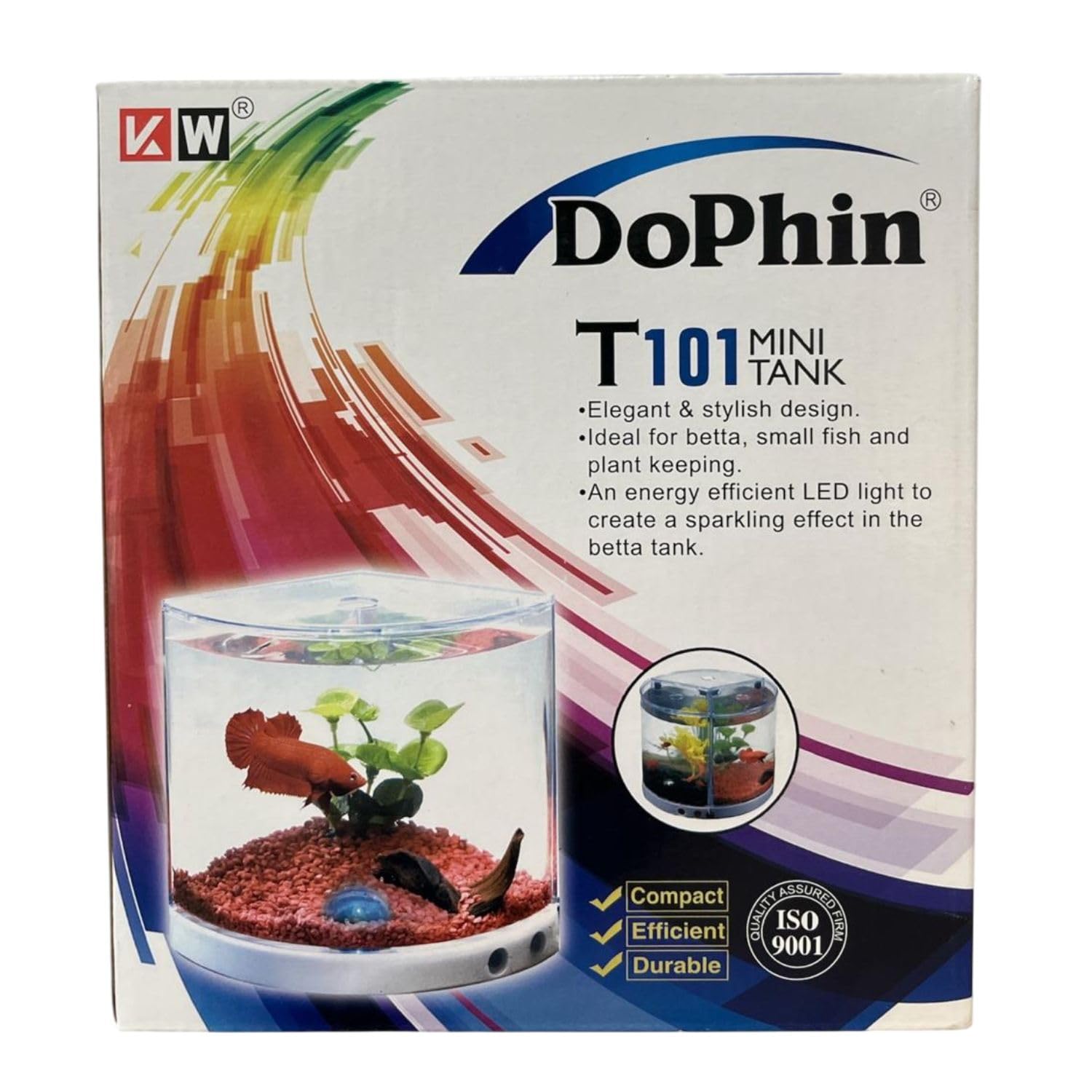 TUNAI Dophin T201 Mini Aquarium Fish Tank | Changeable Light | Elegant and Stylish Design | Ideal for Betta, Small Fish and Plant Keeping |Capacity - 1.4L Fish Tank (Original from Store)
