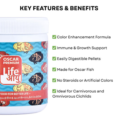 Life AAYU Oscar Premium Fish Food | Color-Boosting, Immunity-Enhancing Ayurvedic Pellets | (200 GMS)