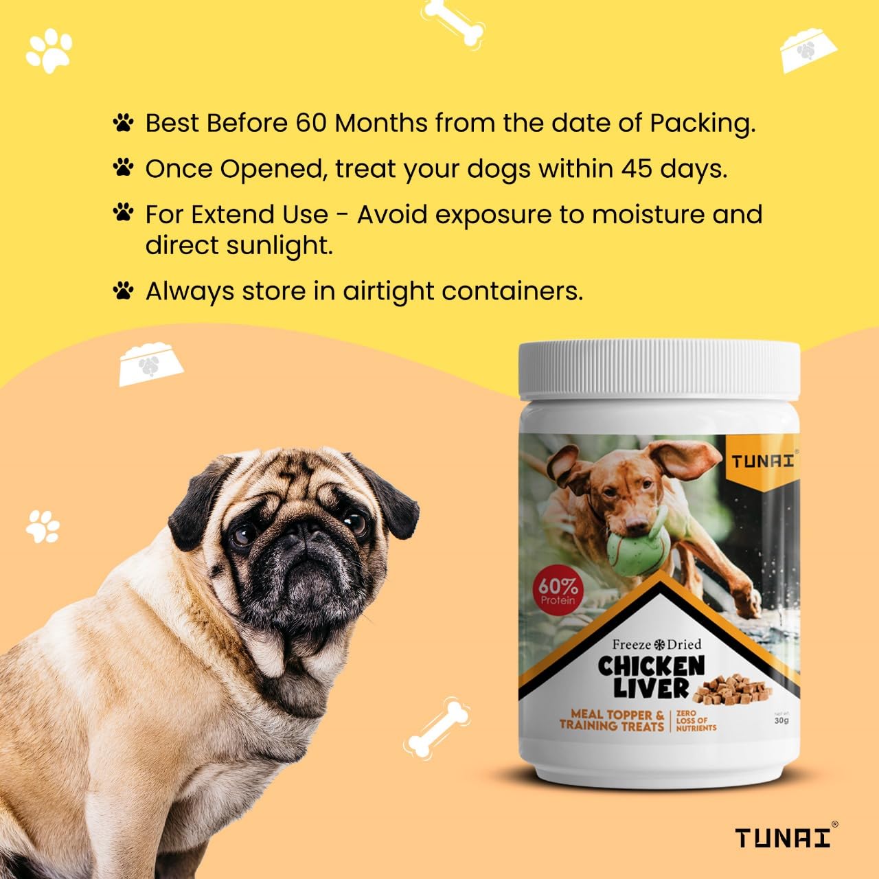 Tunai Premium Freeze Dried Treats for Adult Dogs & Weaning Puppies, 30g (Mini, Chicken Liver)