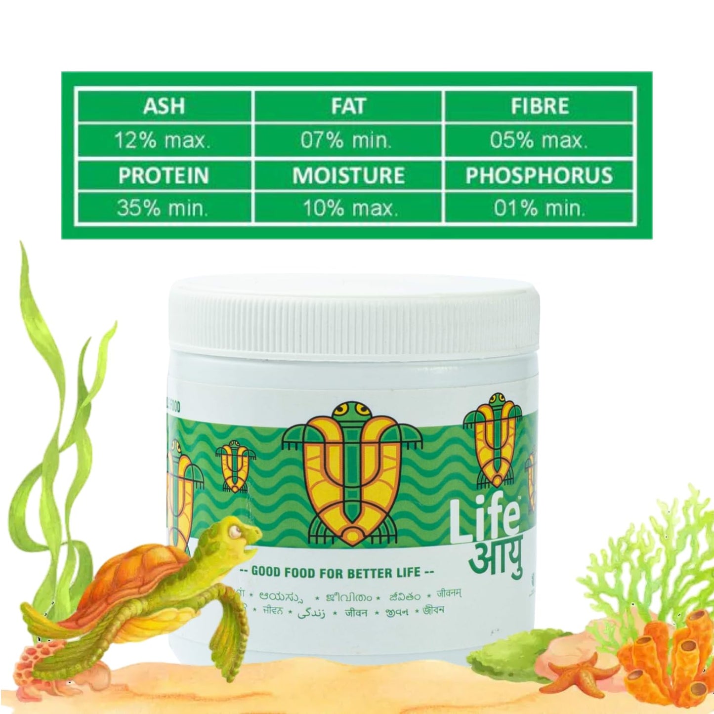 Life AAYU Adult Turtle Food | Ayurvedic Diet for Strong Shell, Gut Health & Digestion | Spirulina & Calcium Enriched | (100 GMS)