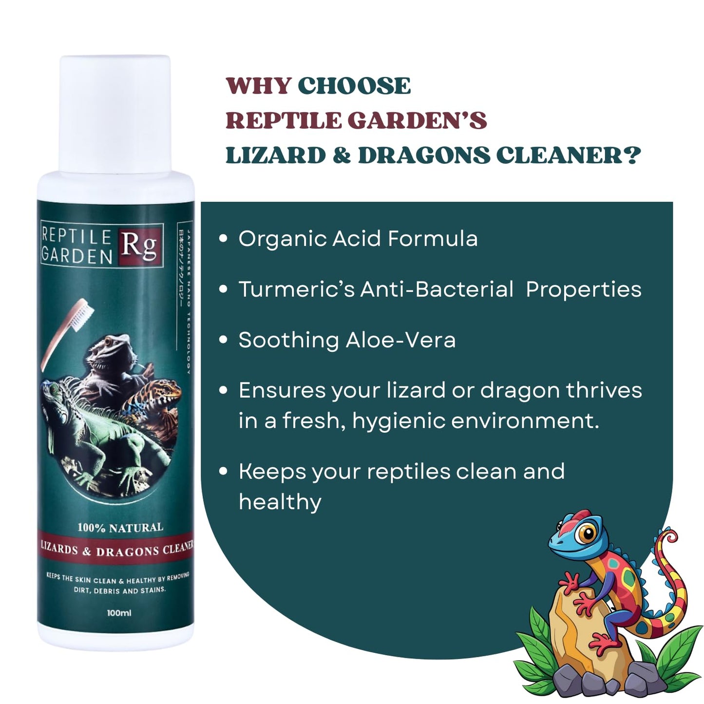 Reptile Garden Lizard & Dragon Cleaner | Removes Stubborn Debris, Algae, and Stains from Your Reptile's Body (100 ml)
