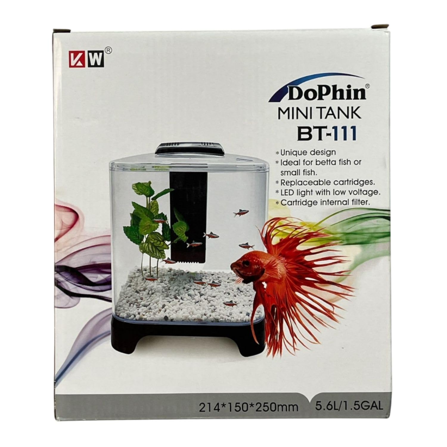 Dophin BT-111 Mini Aquarium Fish Tank | Unique Design | Complete 3-in-1 Kit | Includes Crystal Clear Tank, Filtering System and LED Light | Capacity - 5.6L Fish Tank (Original from Tunai Store)
