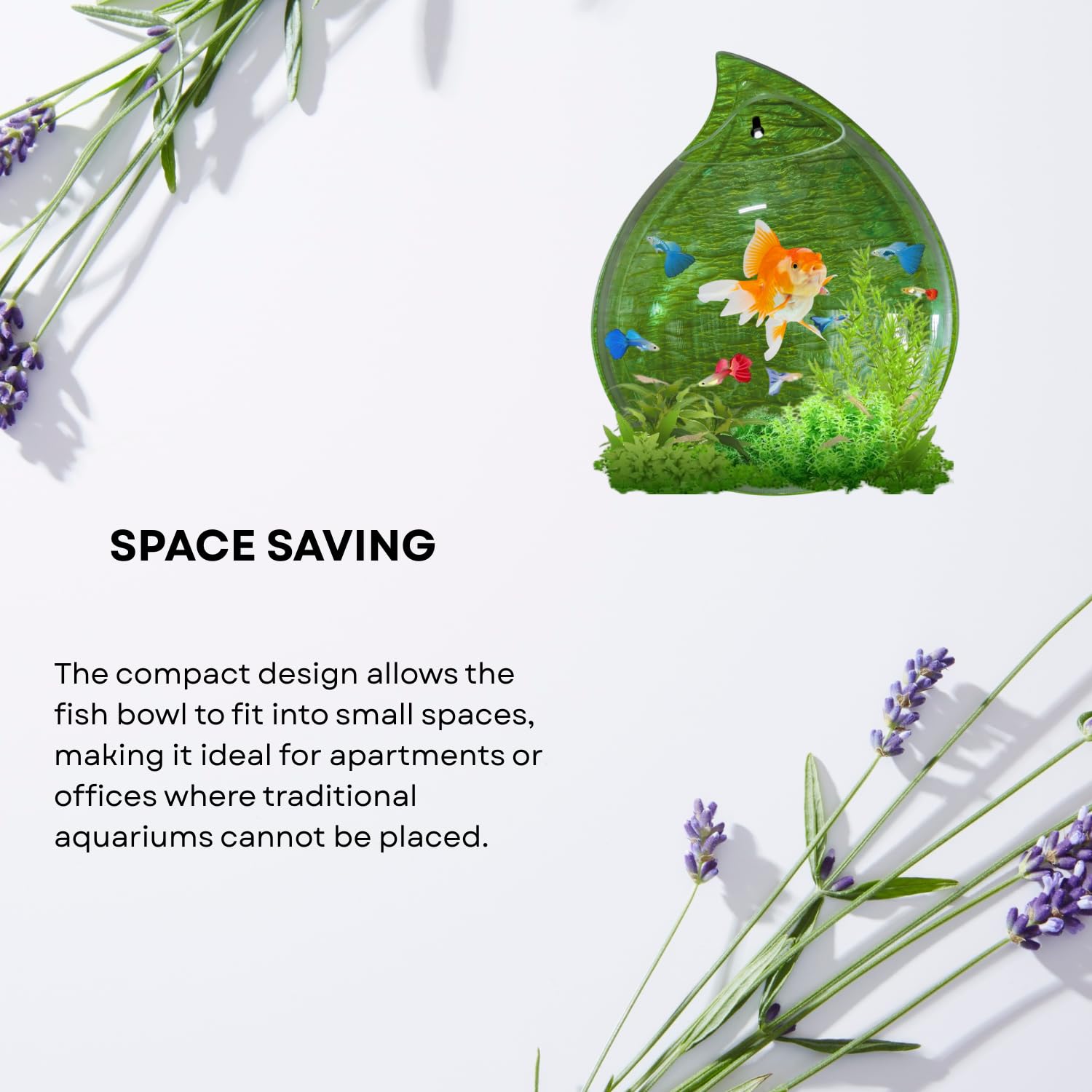 Wall Mount 12-inch Green Drop Shape Fish Bowl – Decorative Hanging Aquarium (Without Stand) | Space Saving Design | Compact Aquarium for Betta, Guppies & Plants