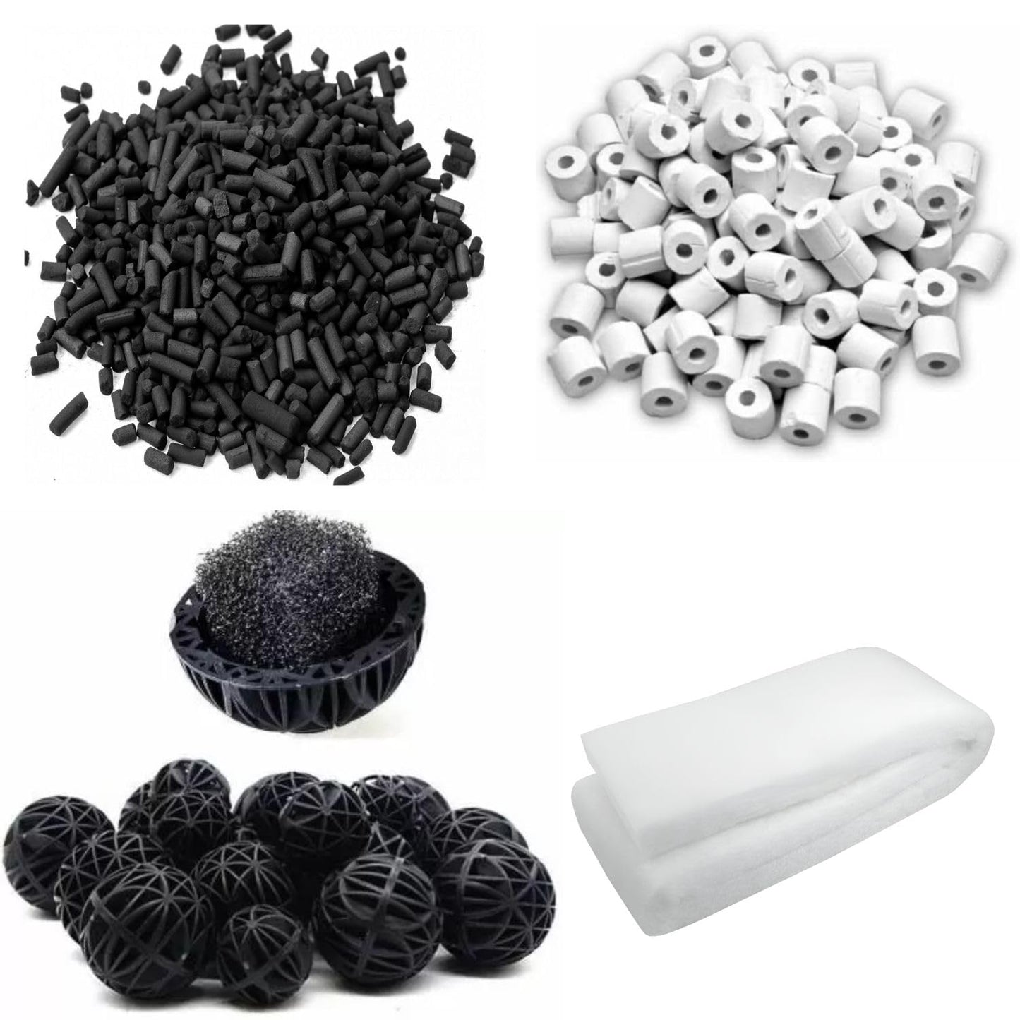 Tunai Bio Filtration 4 in 1 Aquarium Fish Tank Starter Kit Comes with Sponge 1 Piece, Activated Carbon - 250g, Ceramic Media Rings - 250g and Bio Balls - 11 Pcs