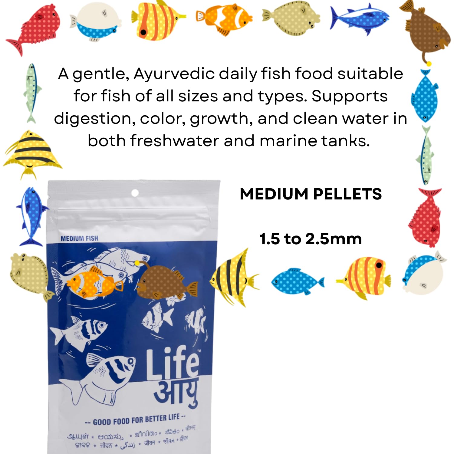 Life AAYU Neutral Fish Food | Ayurvedic Daily Diet for All Fish Sizes (Medium, 100gms)