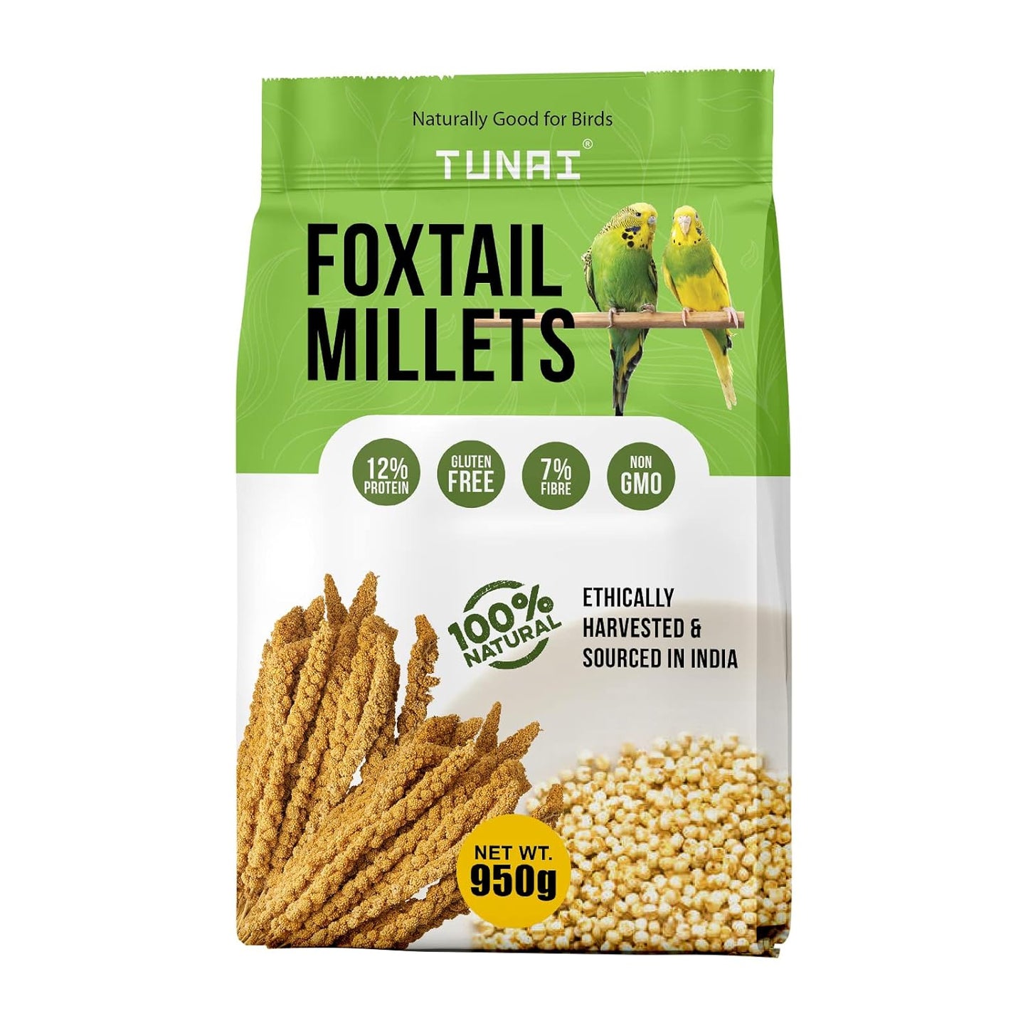 Tunai Foxtail Kangini Millets|950g|Superior Bird Feed For High Protein, Regulating Digestion, Absorption Of Minerals, High Fiber Millets Perfect Bird Food For lovebirds, canaries, cockatiels and Finches