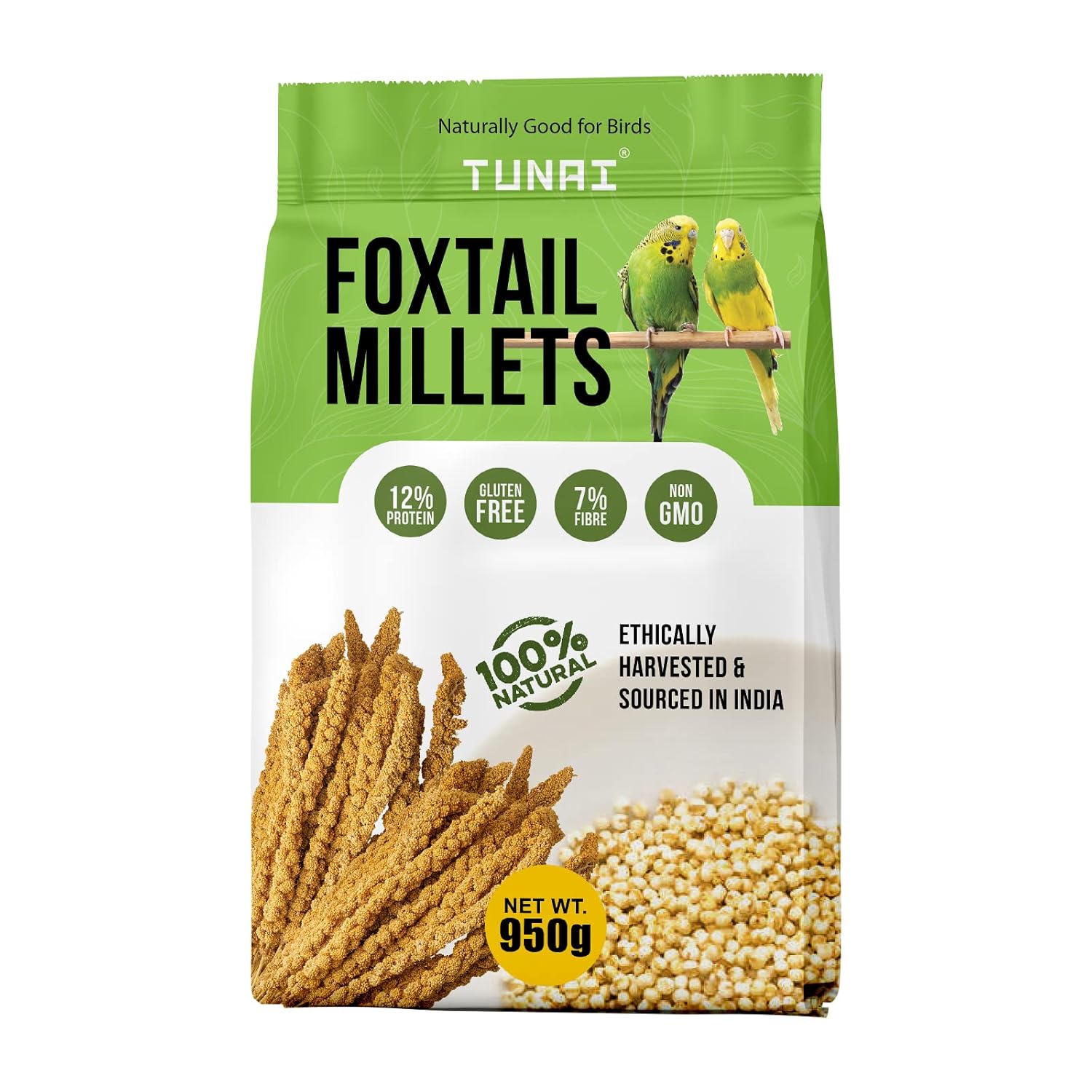 Tunai Foxtail Kangini Millets|950g|Superior Bird Feed For High Protein, Regulating Digestion, Absorption Of Minerals, High Fiber Millets Perfect Bird Food For lovebirds, canaries, cockatiels and Finches