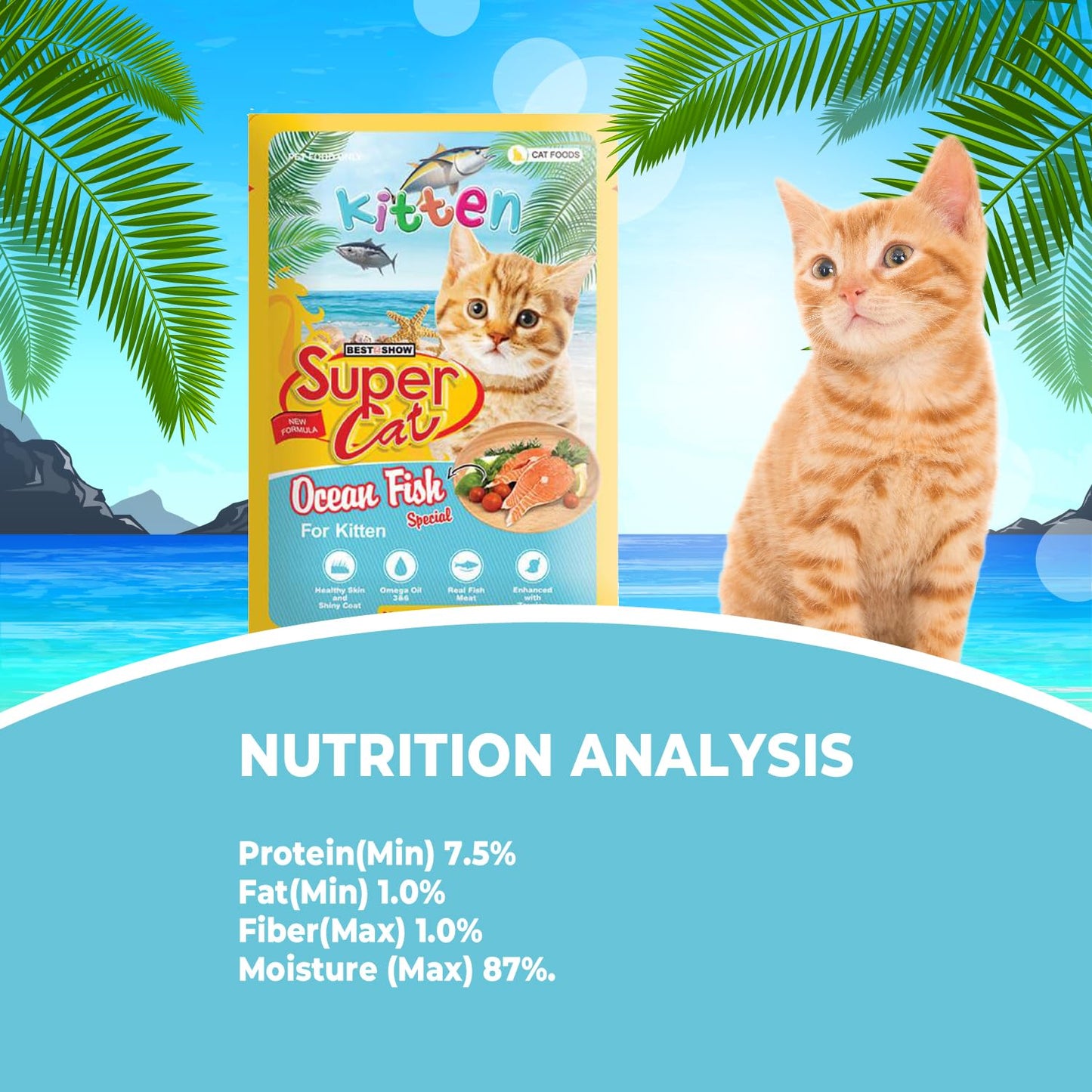 TUNAI SUPERCAT Ocean Fish Special Wet Gravy Daily Diet Food for Kittens (Pack of 12X80g) with The Goodness of Protein&Fat Rich Tuna, Sardines & Taurine, Supports Healthy Skin Coat