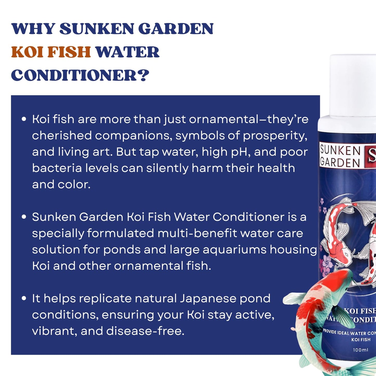 Sunken Garden Koi Fish Water Conditioner | Premium Pond Care for Royal Fish | for Indian Koi & Pond Water (100 ml)
