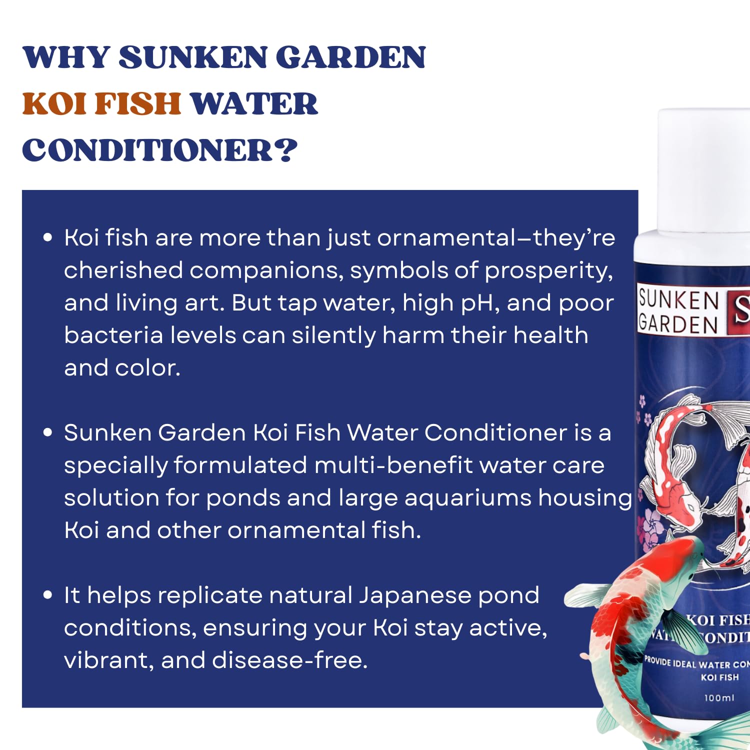 Sunken Garden Koi Fish Water Conditioner | Premium Pond Care for Royal Fish | for Indian Koi & Pond Water (100 ml)