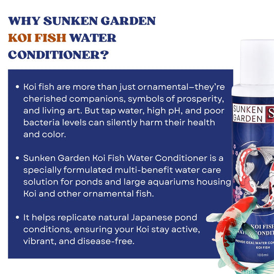 Sunken Garden Koi Fish Water Conditioner | Premium Pond Care for Royal Fish | for Indian Koi & Pond Water (100 ml)