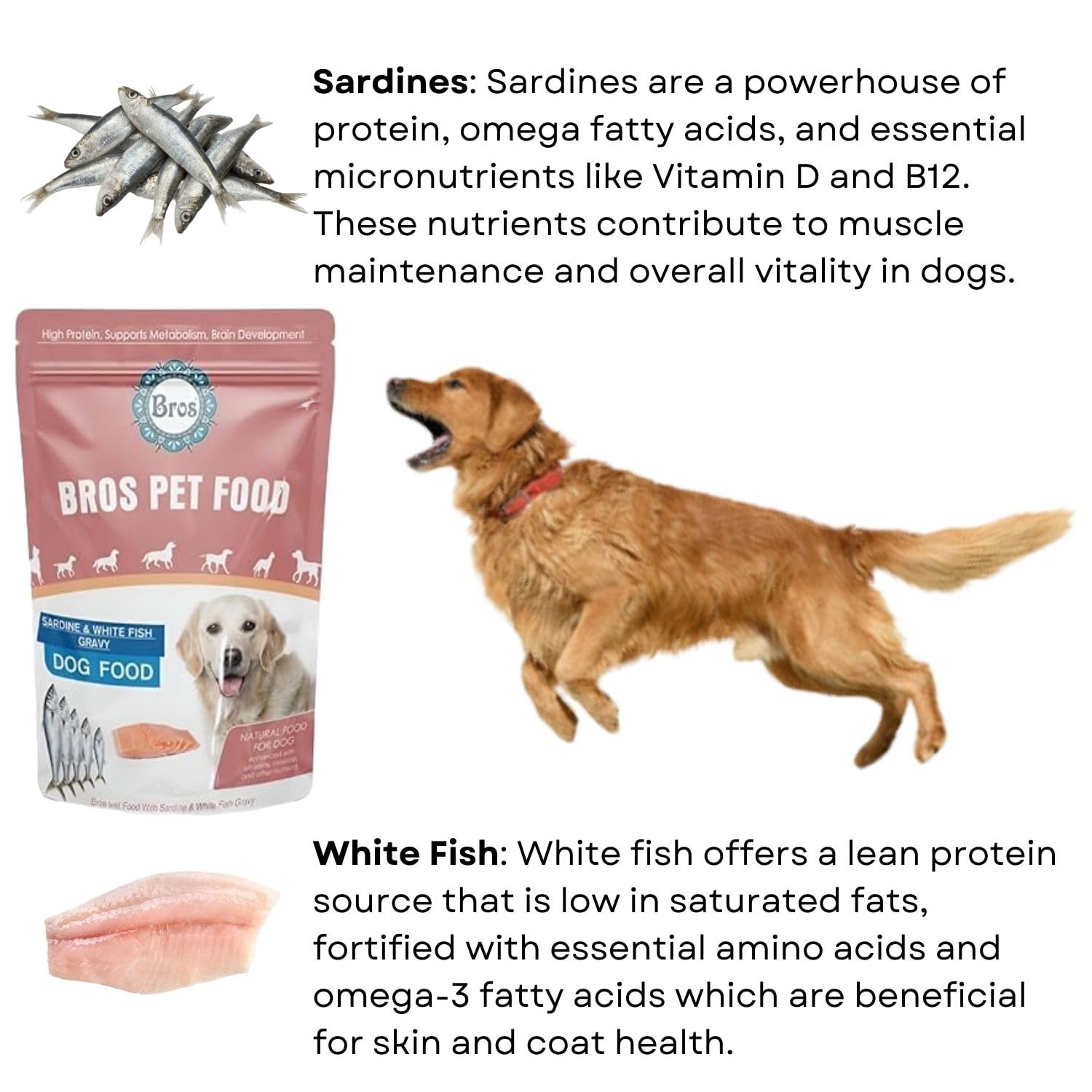SF+ Bros Pet Dog Food | Pack of 12 | Natural Food for Dogs | Enhanced with Vitamins, Minerals and Other Nutrients (80gms, Sardines and White Fish)