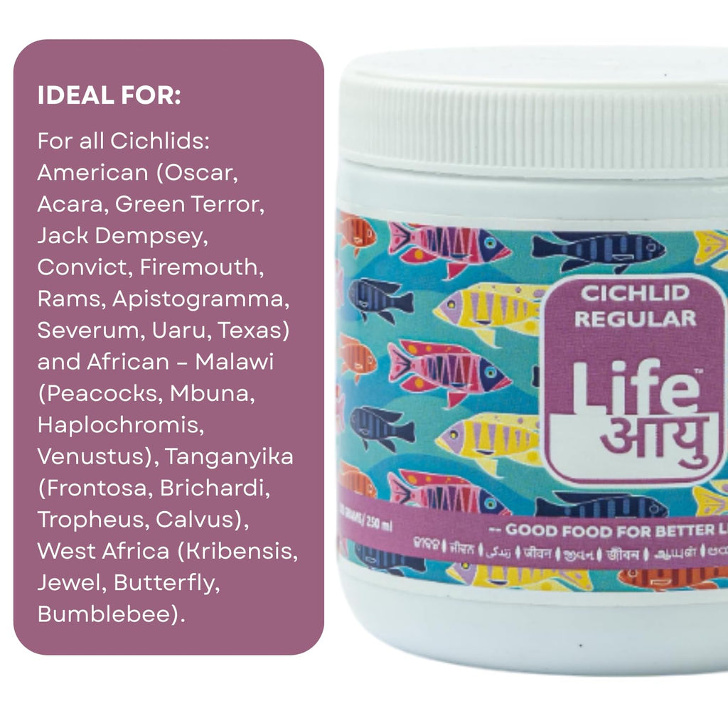 Life AAYU Cichlid Fish Food | Immunity Booster & Digestive Support | Ideal for All Cichlids Variants | (100 GMS, Regular)
