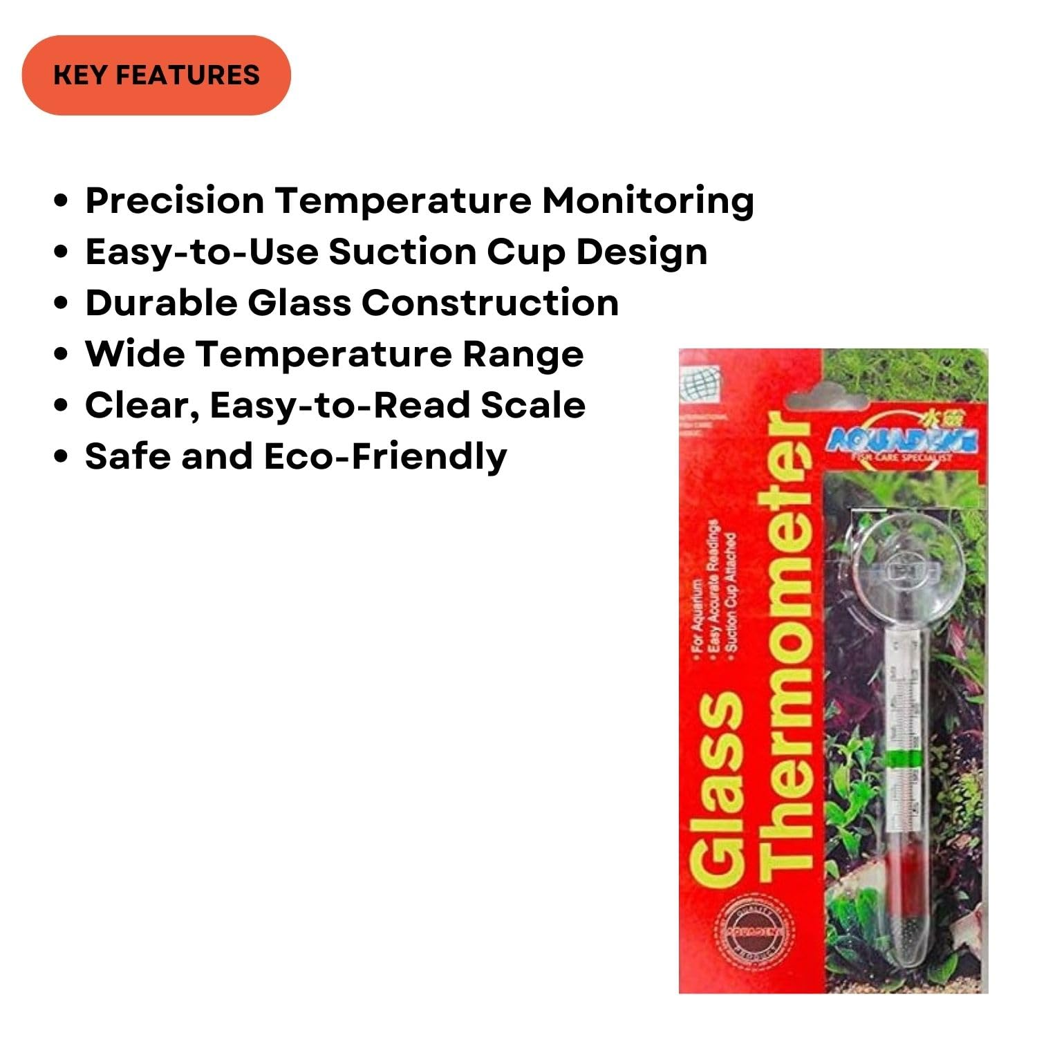 Dophin TH-002 Glass Thermometer | Easy Accurate Readings | Maintains Biological Balance | Suction Cup Attached | (Original from Tunai Store) (TH-002)