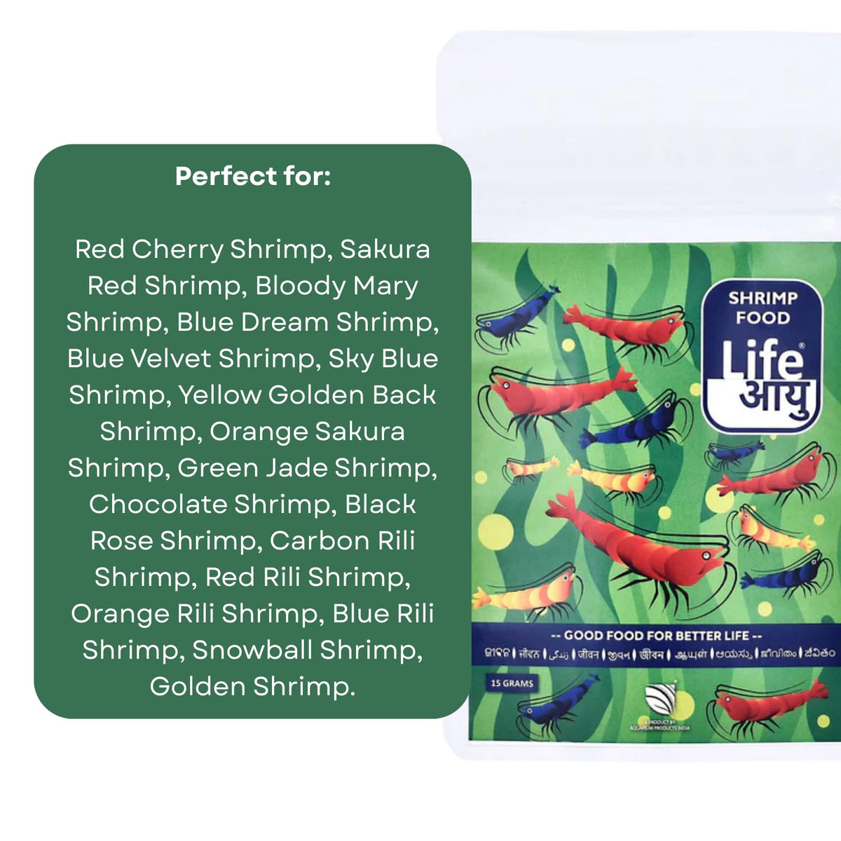 Life AAYU Shrimp Regular Food | Ayurvedic Soft Pellets | Boosts Breeding, Molting & Immunity | (15 GMS, Regular)